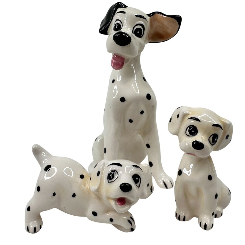 VTG Disney 101 Dalmatians 1960's Japan Ceramic Figurines Set Of 3 Hand-Painted‎